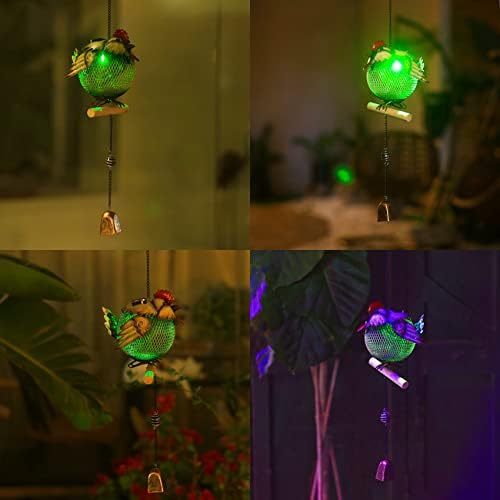 Solar Rooster Bird Feeder Squirrel Proof for Outside - Unique Cute Metal Animal Shaped Wild Bird Feeder with Solar Light, Wind Chime, Gift for Bird Lovers(Rooster) - Image 3