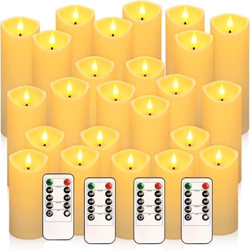 24 Pack Flameless LED Pillar Candles with Remote - Battery Operated Ivory Candles, Waterproof, 3 Sizes for Wedding Centerpieces, Christmas Decor, Home Party, Tabletop Lighting by Aamdkcyu