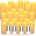 24 Pack Flameless LED Pillar Candles with Remote - Battery Operated Ivory Candles, Waterproof, 3 Sizes for Wedding Centerpieces, Christmas Decor, Home Party, Tabletop Lighting by Aamdkcyu