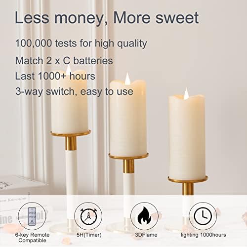 TECHLONG Flameless Candles with Remote Timer, 3D Moving Flickering Flame Battery Operated Candles Lasting 1000+ Hours, 3" x 7" Ivory Real Wax Electric LED Pillar Candles, Set of 2 - Image 6