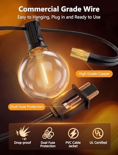 25Ft G40 LED Outdoor String Lights Waterproof with 27 Shatterproof Bulbs - Image 6