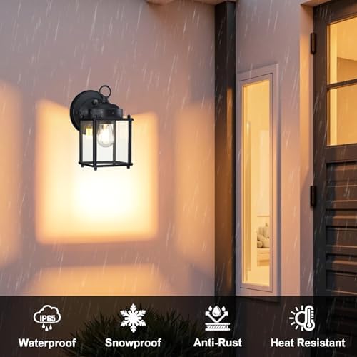 GRUENLICH Outdoor Wall Light Fixture, Clear Glass, Black, 2 Pack - Image 4