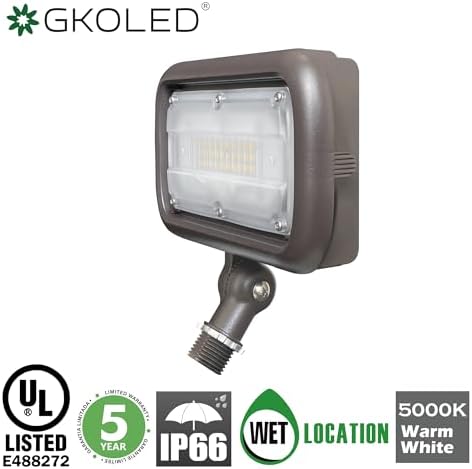 GKOLED 30W LED Floodlight, Outdoor Security Fixture, Waterproof, 100W PSMH Replace, 3000 Lumens, 5000K Daylight White, 70CRI, 1/2" Adjustable Knuckle Mount, UL-Listed - Image 3