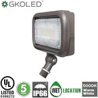 GKOLED 30W LED Floodlight, Outdoor Security Fixture, Waterproof, 100W PSMH Replace, 3000 Lumens, 5000K Daylight White, 70CRI, 1/2" Adjustable Knuckle Mount, UL-Listed - Image 3