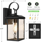BesLowe 2-Pack Outdoor Wall Light Fixtures with Water Ripple Glass, Black - Image 5