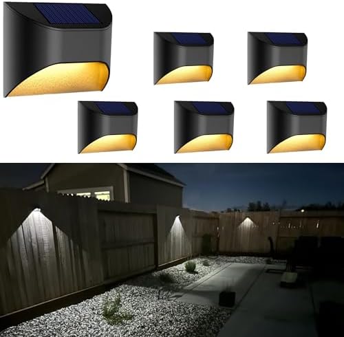 Solar Fence Lights，Deck｜Step ｜Stair Lights，Warm White/Daylight/Cool White Options for Yard Garden Sidewalk Pathway, Waterproof（6-Pack） by VWCYL