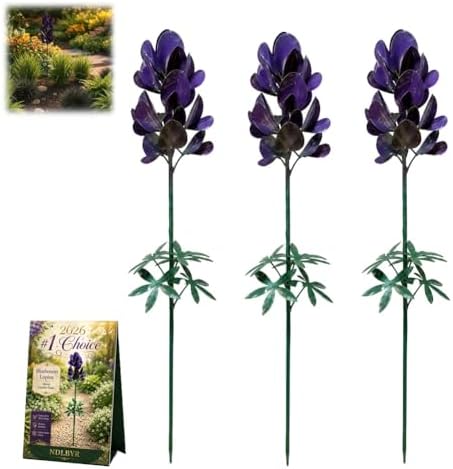 Bluebonnet Lupine Metal Garden Stake Rustic Flower Sculpture Yard Art Handmade 25.6” Outdoor Decorative Whimsical Floral Ornament for Lawn Patio Landscape Border Backyard Pathway Lover Gift(3pcs) by NDLBYR
