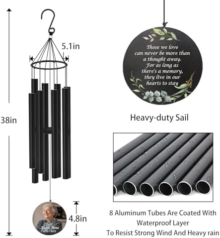 Personalized Wind Chimes, Sympathy Gifts, Custom Photo Wind Chime for Loss of Loved Dad/Mom/Lover, in Memory of Husband/Wife, 36inch Wind Chimes for Condolences - Image 5