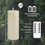 Waterproof Flickering Plastic Flameless with Cycle Timer & Remote Control, Pack of 2 Fake Battery Operated Outdoor Pillar LED Candles (Ivory, 4" x10") - Image 3