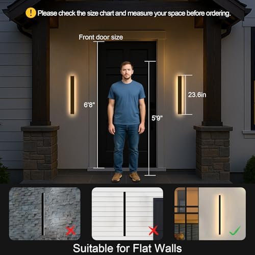 23.6inch Porch Wall Lights - Long Strip Modern Outdoor Wall Light Fixture, Dimmable Black Wall Mount Exterior Lighting Wall Sconce Outside Garage Lights for House, Courtyard, Corridor - Image 3