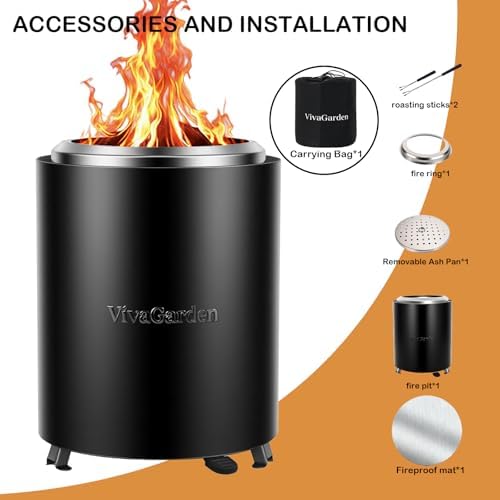 Portable Flame Adjustment Tabletop Fire Pit, VivaGarden Smokeless Table Top Fire Pit, Wood Burning & Pellets Outdoor Camping Stove with Carry Bag, Forks and Mat (9.7x7.1 Inch, Black) - Image 7