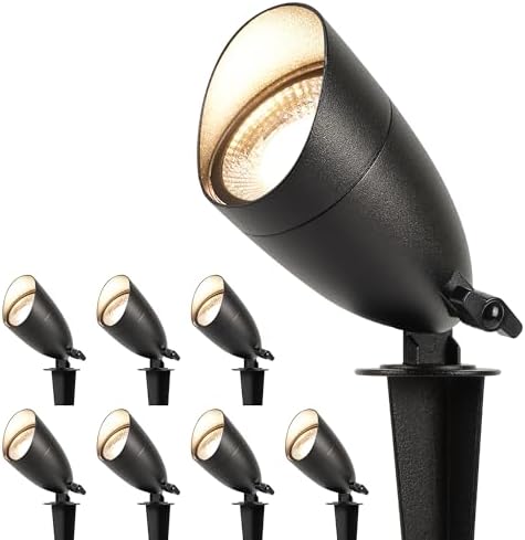 LUTEC 12V Low Voltage Landscape Lighting, Die-cast Aluminum Spot Lights with Connectors, IP65 Waterproof Outdoor Landscape Spotlights, 5W 550LM Warm White 3000K for Tree Garden Yard Pathway, 8 Pack by LUTEC