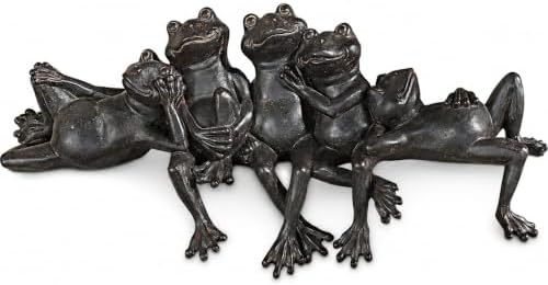 Landhoow Vintage Bronze Frog Garden Statue 15.5" W Funny Resin Figurine by Landhoow