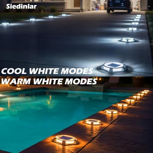 SIEDiNLAR Solar Deck Lights Outdoor 2 Modes LED, 8 Pack White/Warm Lighting - Image 2