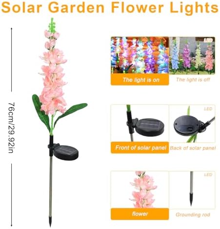 Solar Garden Lights Solar Delphinium Flowers Lights 4 Pack Waterproof Outdoor Light for Outside Wedding Party Garden Yard Patio Lawn Decor 4 Colors Combo - Image 2