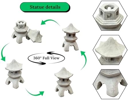 Oriental Lantern Outdoor Statue Concrete Pagoda Japanese Sculpture Asian Stone Ornament Lawn Figurine Yard Cement Statuary Zen Garden Oriental Set Decoration - Image 4