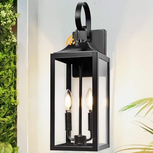 19" Large Dusk to Dawn Outdoor Wall Lantern 2-Light, Modern Porch Lights by Yolsunes