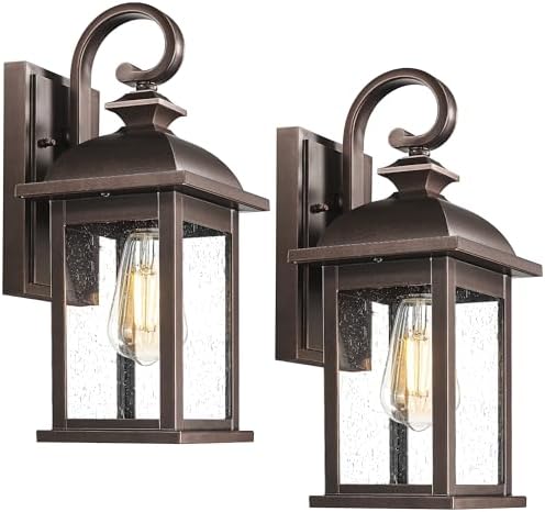 FEMILA 2-Pack Outdoor Wall Sconce Lights Oil Rubbed Bronze, 15" Exterior Outdoor Light Fixtures Wall Mount with Seeded Glass, for Front Porch Patio Garage, 4FD54B-2PK ORB by FEMILA