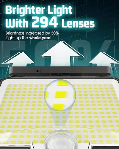 AUDERWIN 4 Pack 63 LED 3 Lighting Modes IP65 Waterpoof Solar Spot Warm Lights and 2 Pack 294 LED IP67 Solar Flood Lights - Image 6