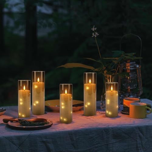 24 Pack Flameless Candles with Embedded Star String Fairy Lights, Battery Operated Candles, LED Candle, Fake Candles with Remote Control and Timer, Grey,(D2.2 x H 5" 6" 7") - Image 2