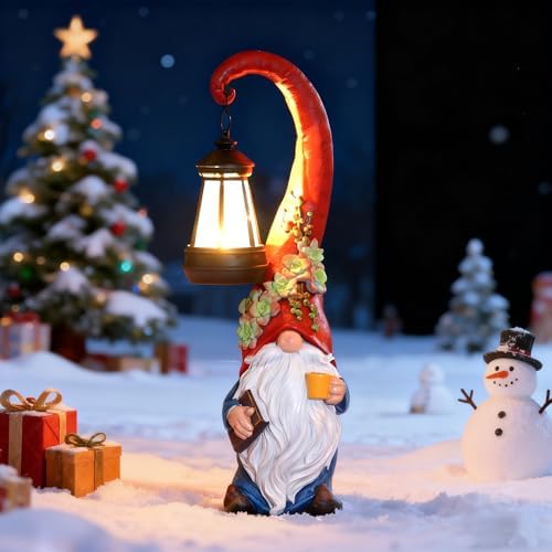 Solar Coffee Gnome Garden Statue with Lantern, 13.3-Inch Decor - Image 7