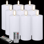 Oleitodh 9 Pcs White Flameless Candles Flat Top LED Candles with Remote Timer, Pillar Flameless Candle Bulk Flickering Battery Operated Candle for Wedding Festival Outdoor Home Decor D 3'' H 6'' by Oleitodh