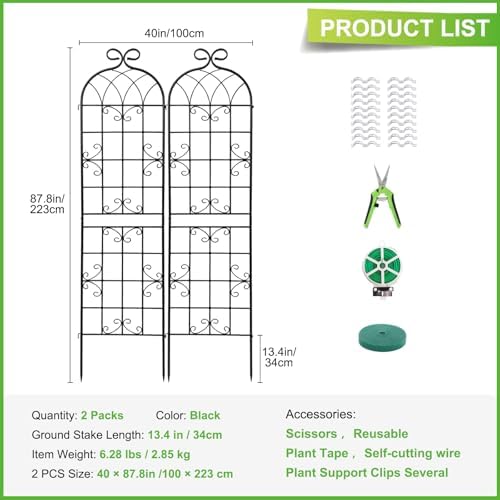 2 Pack 86.7" H x 19.7" W Black Metal Garden Trellis for Climbing Plants Outdoor, Heavy Duty Tall Plant Support for Roses, Vines, Cucumbers, Clematis, Flowers & Vegetables - Image 4