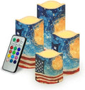 American Falg Pattern Flameless Candles LED Pillar Candles Battery Operated Candles with Remote and Timers Color Changing Electric Fake Plastic Candles Living Room Home Table Decor Set of 4 by Uorisanigo