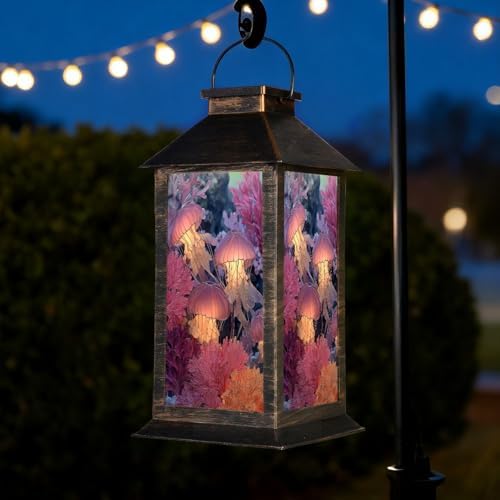 Solar Lantern Graceful Jellyfish Floating Vibrant Coral Glass Art Outdoor Waterproof Garden Hanging Lantern Solar Powered Lighting Outside Table Lamp for Patio Deck Camping 1 Pack by Unknown