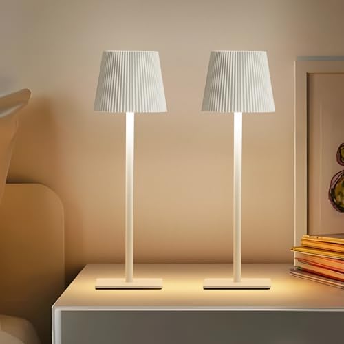 LUTEC 2 Pack Cordless Table Lamp,6000mAh Rechargeable Battery Operated Desk Lamp,Two Adjustable Heights,Waterproof, Touch Control & 3 Color Stepless Dimming for Restaurant/Bedroom/Bars/Outdoor (White) - Image 2