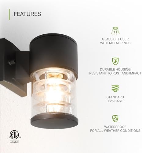 ASD Retro Outdoor Wall Lights - 60W 120V E26 Base ETL Exterior Lighting Fixtures, LED/CFL/Incandescent Bulb Outdoor Lights for House, Waterproof Patio Wall Sconces & Porch Decor 2 Pack - Image 3