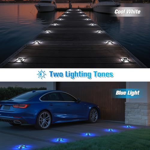VOLISUN Solar Driveway Lights Dock Deck Lights 12 Pack,2 Colors in 1 Led IP67 Waterproof Outdoor Warning Step Lights for Driveway Sidewalk Pathway (White/Blue) - Image 2