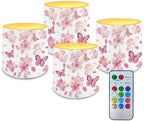 Flameless Candles Set of 4 Battery Powered LED Pillar Candle Tealights 3 x 3 Inches Home Decoration Remote for Wedding Beach Party Decor Butterfly Cherry Blossom Pink Pattern by Unknown