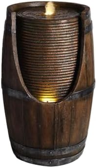 Barrel Waterfall Fountain with LED Lights Rustic Wood Look Cascading Water Feature Resin Garden Decor for Patio Yard Porch by Unknown