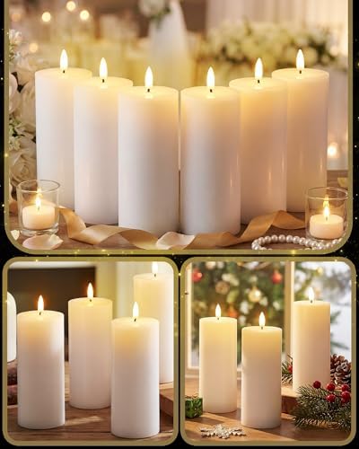 VIHOSE 6 Pack White Flameless Candles Set with Remote and Timer Flickering Flameless Battery Candles LED Pillar Flat Top for Wedding Outdoor Home Festival Decoration(D 3" H 7") - Image 3