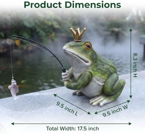 Outdoor Pond Frog Statues Garden Decor - 8.3" Larger Fishing Frog Statue Outdoor Garden Statue & Koi Pond Decor, Frogs Sculpture & Figurine Accessory for Patio, Lawn, Yard Decoration, Gift for Mom - Image 3