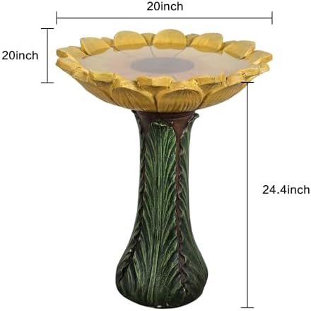 SKYFIRE 24.4” Tall Outdoor Concrete Bird Bath - Sunflower Birdbath Bowl with Green Leaf Pedestal for Garden, Patio, Lawn, Backyard,Outdoor Decor -20”Dia. X 24.4”H Garden Decor Statue Flower Birdbaths - Image 5