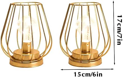 TRIROCKS Set of 4 Metal Battery Operated Lamp 7'' Tall Mini Cage Shape Cordless Table Lamp Battery Lanterns with Warm Fairy Lights Bulb for Patio Garden Wedding Parties Indoor Outdoor(Gold) - Image 3