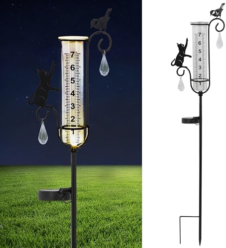 33in Solar Cat Bird Rain Gauge Metal Garden Stake Black Sculpture Decor by YNGFIL