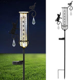 33in Solar Cat Bird Rain Gauge Metal Garden Stake Black Sculpture Decor by YNGFIL