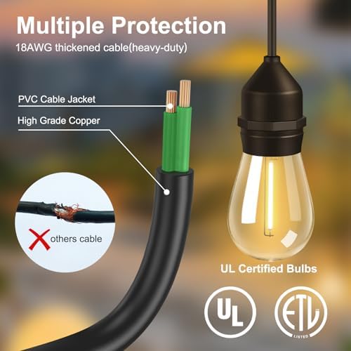 50FT Outdoor String Lights 32Bulbs (1.5FT Bulbs Spacing),120W Dimmer Remote - Image 5