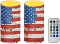 Painting American Flag Print Flameless Candles LED Set of 2 Pillar Battery Operated Candles Dancing LED Flame with 18-Key Remote Control Timer Decor for Independence Day by Merkmak