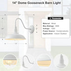 14 Inch Dome Outdoor Gooseneck Barn Light Fixture for Farmhouse, White Exterior Goose Neck Wall Mount Lights for Porch, Barn Style Wall Sconce Lighting for Patio, Garage - Image 7
