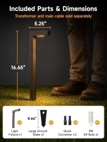 Gardenreet Brass Low Voltage L-Shaped Path Light, Bronze, G4, 2700K, 1Pack - Image 3
