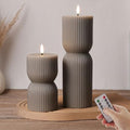 Taupe Ribbed Flameless Pillar Candles with Remote Set of 2 by Girimax