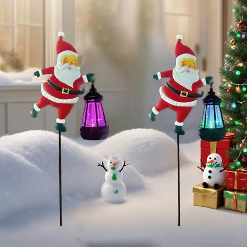 Christmas Solar Kettle Lights Garden Lawn Decorative Lights, Waterproof Hanging Christmas Santa Solar Kettle Light, Watering Can with Cascading Lamp, Stake for Garden Decor (A Rainbow, 2 Pcs) by Unknown