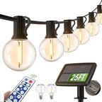 Solar Outdoor String Patio Bistro Lights, 25ft 27LED 3W G40 Bulbs, USB Rechargeable Portable Edison Café String Lights for Porch, Pergola, Backyard, Garden, Pool, Party, Camping (25 FT 27 LED, 1) by Unknown