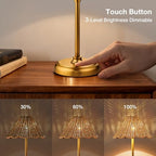 20.5'' Tall Cordless Boho Rattan Table lamp, 5200-mAh Rechargeable Battery, 3-Level Brightness Dimmable, Build-in LED 320 Lumen Max, for Bedside Restaurant Resort Hotel Dining Table - Image 6
