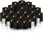 kakoya Flameless LED Candles Battery Operated with Remote and Timer,Flickering Electric Fake Plastic Pillar Candles Set of 24(D3 x H 3" 4" 5") Black by FLAMELESSCANDLES