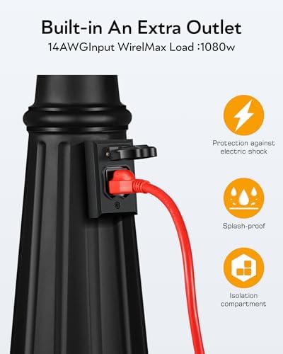 VIANIS 3-Head Outdoor Lamp Post Light Fixture with Outlet, Black Dusk Dawn Lamp Posts Outdoor Lighting, Waterproof Anti-Rust Aluminum with Tempered Glass, Street Light for Garden, Patio, Driveway - Image 3